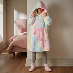 TEDDY BEAR Sales 27 Wholesale 🎁 Teddy Bear Printed Rainbow Fleece Oversized Blanket Hoodie 😍